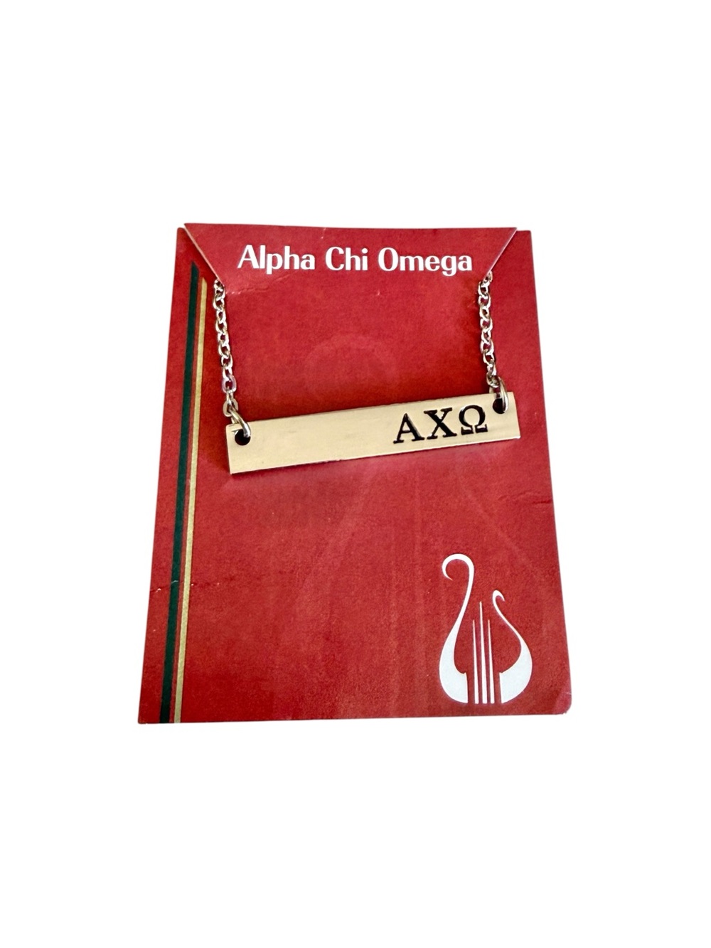 Alpha Chi Omega AXO Greek Letters Silver Tone Bar Necklace New